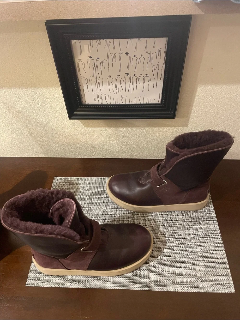 UGG Burgundy Leather Winter Boots with Shearling Lining